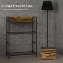 Cassettiera 4 Cassetti Design Industriale 60x29x85 cm in Acciaio Legno e Tessuto Marrone e Nero   