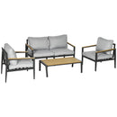 Set da Giardino Divano 2 Poltrone e Tavolino in Alluminio Grigio Chiaro