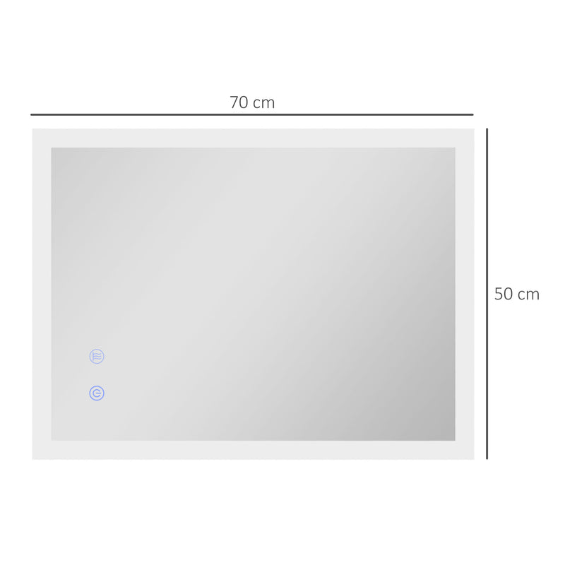 Specchio Bagno con Luci LED  3 Tonalità 70x50 cm Controllo Touch e Design Antiappannamento   