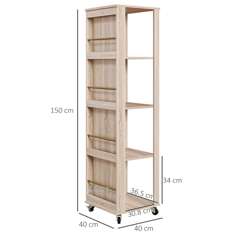 Libreria 4 Ripiani 40x40x150 cm con Rotelle in Legno Quercia