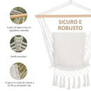 Sedia Sospesa a Dondolo 90x50 cm da Interno ed Esterno in Tessuto con Nappe Crema  