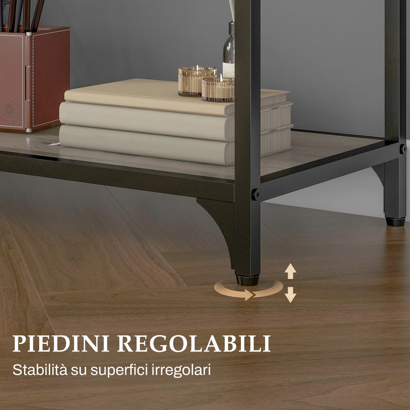 Libreria Design Industriale a 5 Livelli Porta Metallica Scorrevole 120x30x161 cm in Legno e Acciaio Nero e Grigio