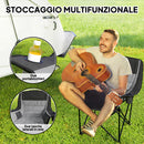 Sedia da Campeggio Pieghevole 99x71x103 cm con 2 Portabicchieri e Tasche Laterali Grigio e Nero   