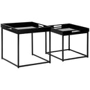 Set da 2 Tavolini da Caffè Impilabili con Finitura Lucida e Telaio in Acciaio Nero
