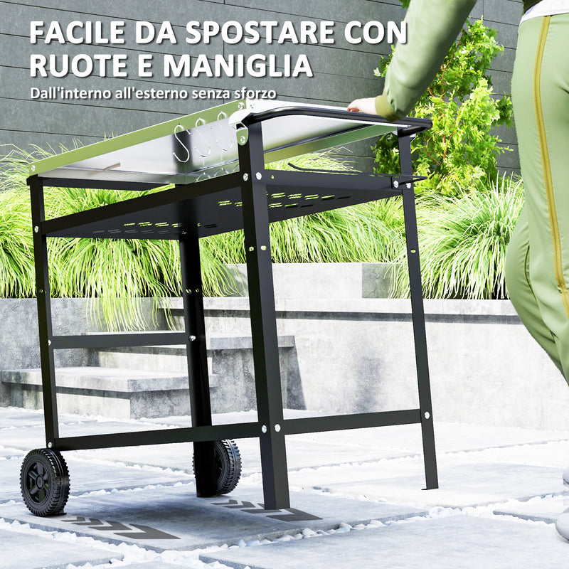 Carrello per Barbecue 100x52x80 cm con Piano in Acciaio Nero   