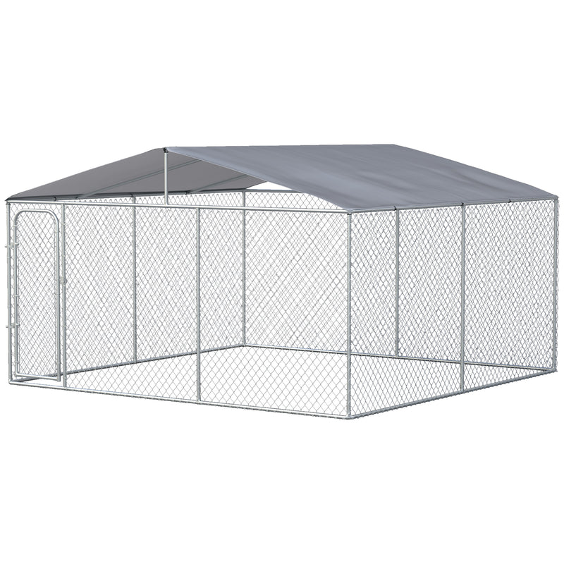 Gabbia Kennel per Cani da Esterno 400x400x232 cm in Metallo e Tetto in Tessuto Oxford Argento