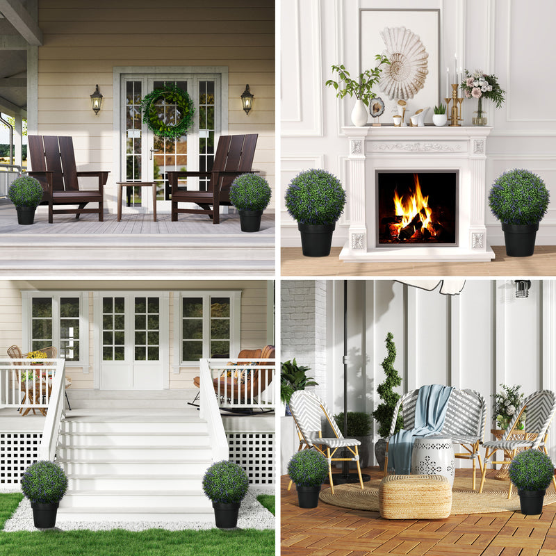 Set di 2 Piante Artificiali a Sfera Ø42 cm con Fiori di Lavanda per Casa e Giardino Verde e Viola   