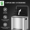 Pattumiera a Pedale 2 Sezioni 15L 41,8x36,7x44 cm in Acciaio Inox e PP  