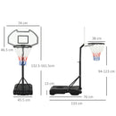 Canestro da Basket da Esterno per Bambini Altezza Regolabile 132,5-161,5 cm Multicolore