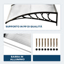 Pensilina Tettoia 122x89x24 cm in Policarbonato PP e Alluminio Nera e Trasparente