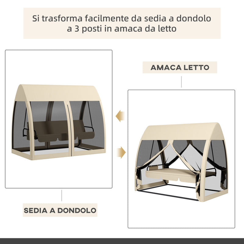 Dondolo da Giardino 2 in 1 Convertibile in Letto 240x140x197 cm con Zanzariera Caffè   