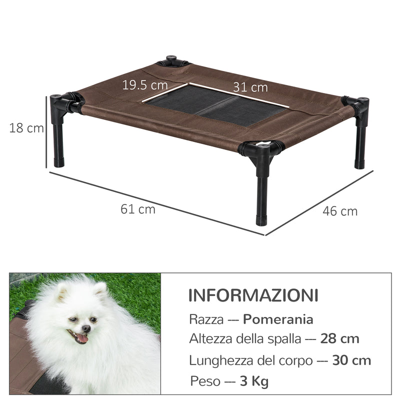Lettino per Cani Rialzato con Seduta Traspirante 61x46x18 cm in Acciaio e Tessuto Nero e Caffè-3