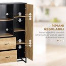 Credenza Mobile Alto Cucina con Armadietti e Ripiani 88x35x160 cm Legno e Nero  