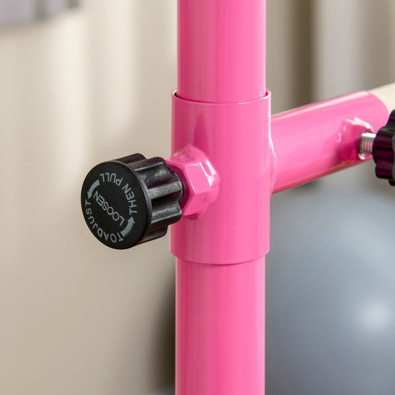 Sbarra Danza Classica Doppia 130x97x152 cm Altezza Regolabile in Acciaio e Legno Rosa