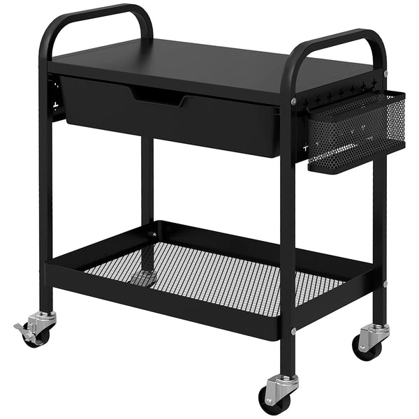 online Carrello da Cucina con Cesto Cassetto Estraibile e 3 Ganci 61x32,6x58,5 cm in PP e Metallo Nero