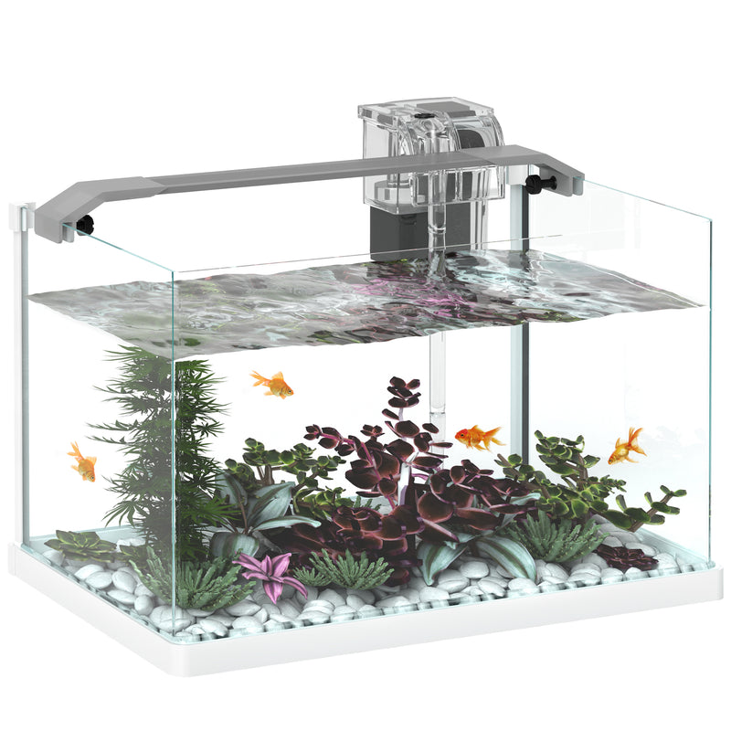 Acquario in Vetro con Luci LED da 20L 38x26x27 cm Filtro e Pompa d'Acqua Bianco   