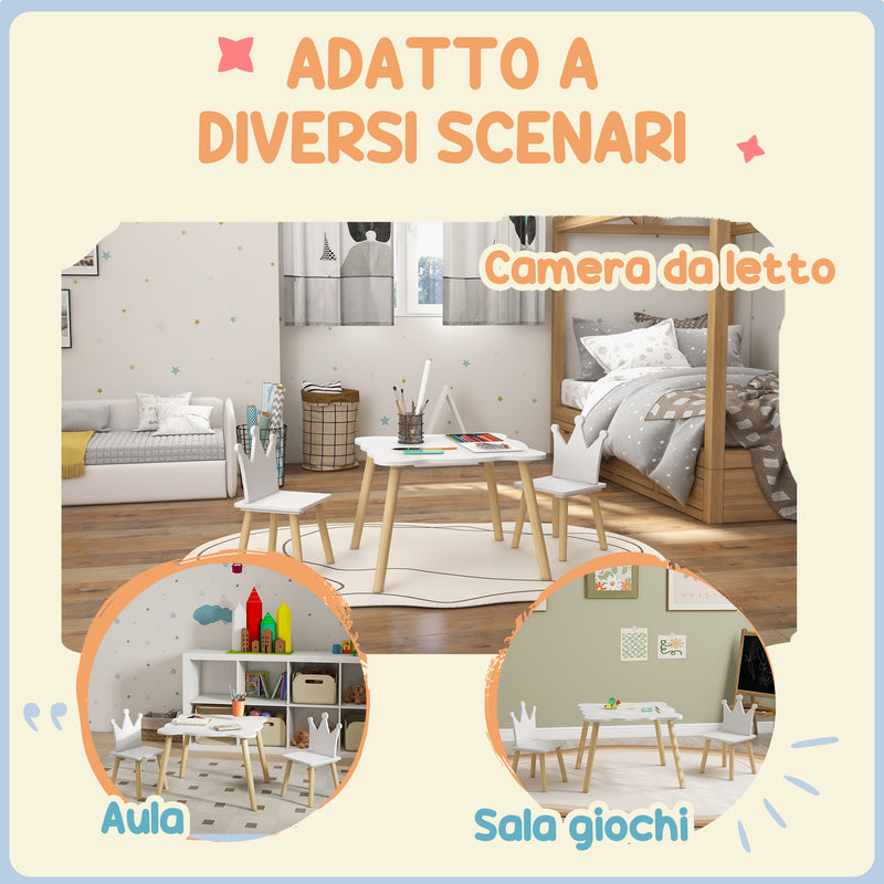 Set Tavolo con 2 Sedie per Bambini Corona Bianco  