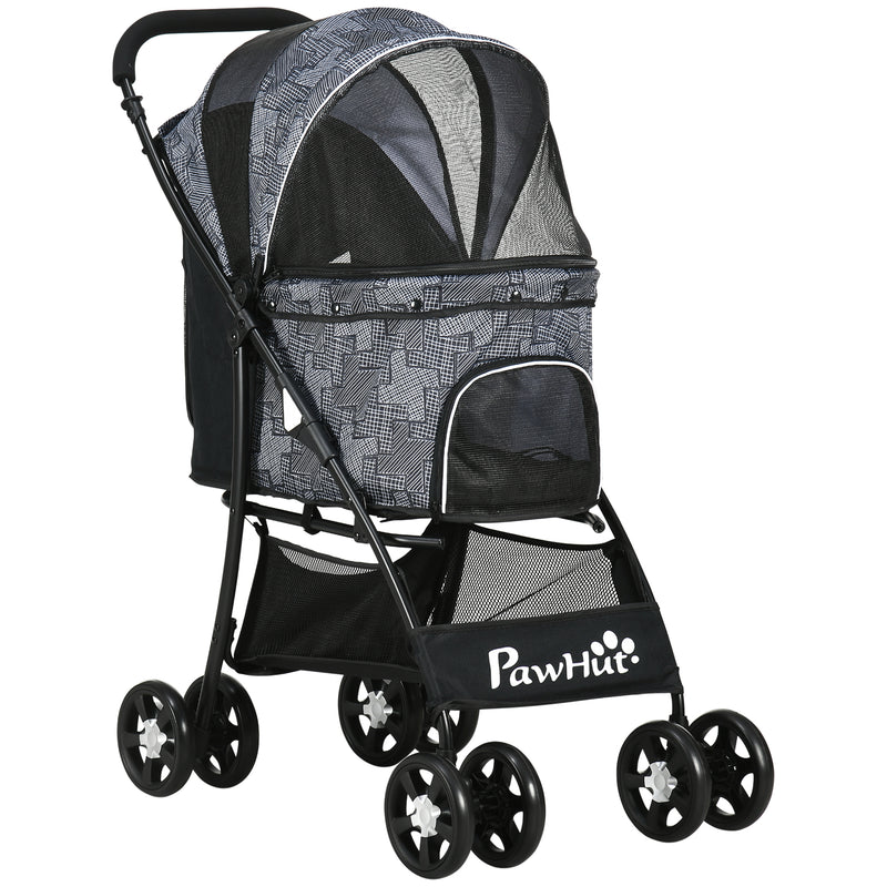 Passeggino per Cani Taglia XS e S 81x48x99 cm con Cesto Cuscino e 2 Guinzagli Nero e Grigio   