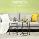 Set 2 Tavolini da Caffè Impilabili in Metallo e Vetro Temperato Neri