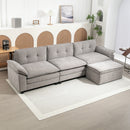 Divano 3 Posti Angolare con Chaise Longue e Pouf Contenitore Rivestimento in Ciniglia Grigio   