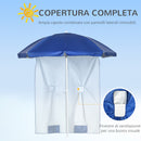 Ombrellone da Spiaggia Inclinabile con Tendine Laterali Ø191x211 cm in Poliestere e Acciaio Blu e Bianco  