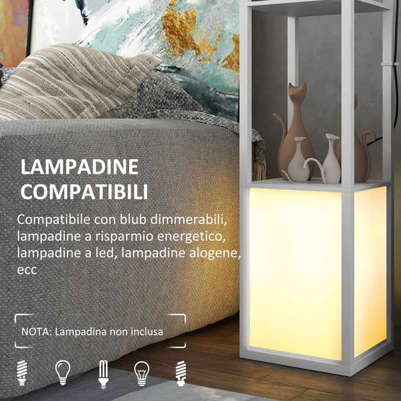 Lampada da Terra con 2 Paralumi E27 40W e 2 Ripiani  26x26x156 cm Bianco  