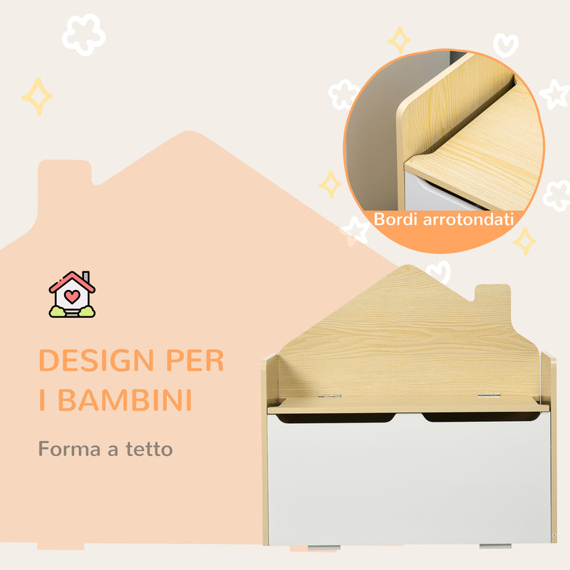 Panca Contenitore Portagiochi per Bambini 62,5x34x61,5 cm in Legno Bianco