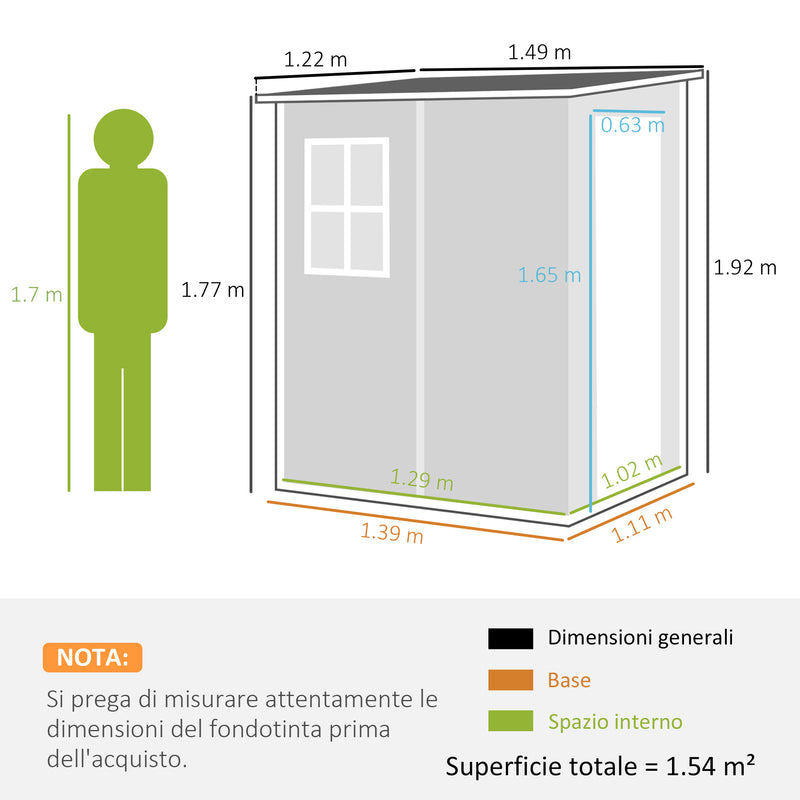 Casetta da Giardino con Finestra e Doppia Porta 122x149x192 cm in Alluminio e PP Grigio-3