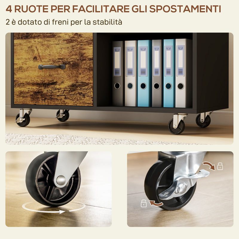 Mobile per Stampante con 3 Cassetti 2 Ripiani Aperti e Foro Passacavi 80x40x65,5 cm in MDF Marrone e Nero-9