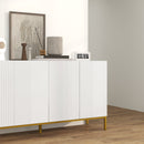 Credenza Moderna 4 Ante con Chiusura Ammortizzata e Mensole Regolabili 140x40x75 cm in Truciolato e Metallo Bianco e Oro