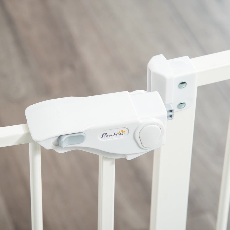 Cancelletto di Sicurezza per Cani con Porta Piccola Montaggio a Pressione Chiusura Automatica 74-80x91,4 cm Bianco