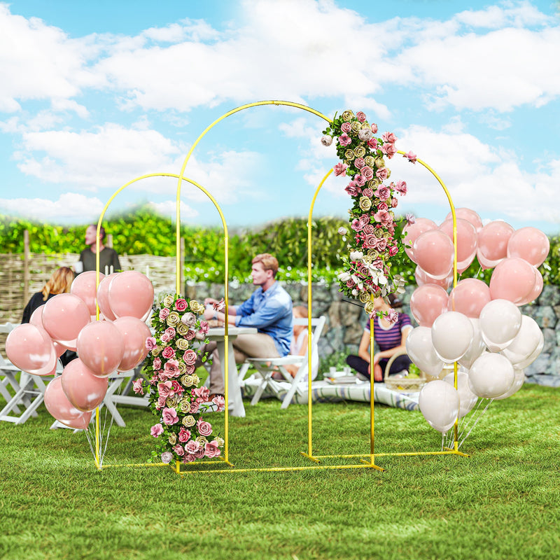 Set Di 2 Archi In Metallo Dorato Per Decorazioni, Altezze 2,5m E 2,1m, Per Matrimoni, Compleanni, Baby Shower, Eventi