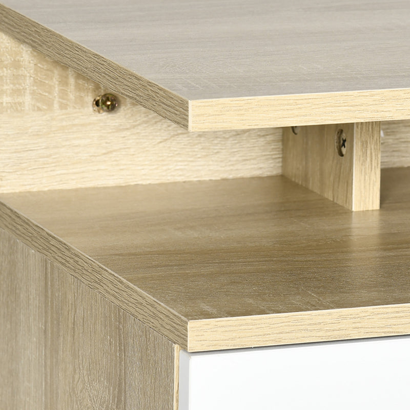Set da 2 Comodini Sospesi con Cassetto e Ripiano Superiore 35x32x22,5 cm in Legno Bianco e Rovere