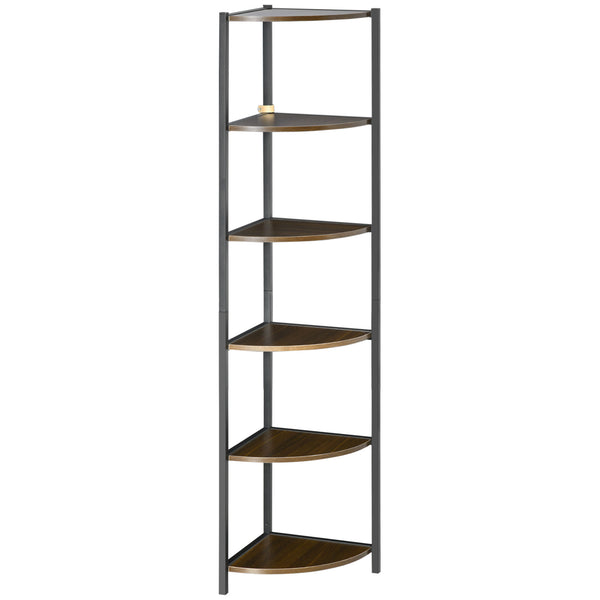 Libreria Moderna Angolare a 6 Ripiani 34x34x166 cm in Metallo e MDF Marrone e Nero sconto