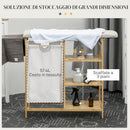 Cesto Portabiancheria con Asse da Stiro e 3 Ripiani in Bambù 113x34x82 cm  