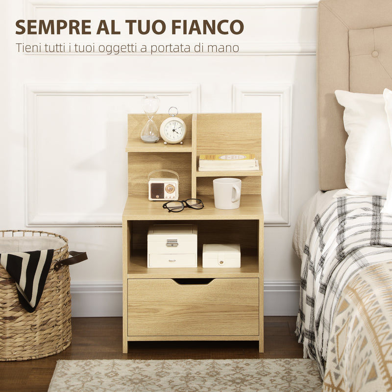Comodino 1 Cassetto 2 Ripiani 45x35x73 cm in Legno Truciolare Naturale