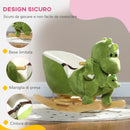 Cavallo a Dondolo per Bambini 32 Melodie in Legno e Peluche Dinosauro Verde 