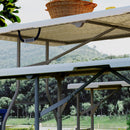 Set da Pic Nic Pieghevole a 3 Pezzi con Tavolo e 2 Panche in HDPE e Metallo Bianco e Grigio Chiaro     