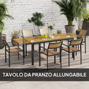 Set da Giardino con Tavolo da Pranzo Allungabile e 6 Sedie Impilabili in Acciaio e Textilene Marrone    