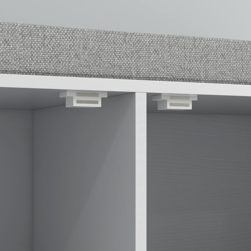 Panca Scarpiera 2 Armadietti con Cuscino 84x35x50 cm in Tessuto Effetto Lino e Legno Bianco 