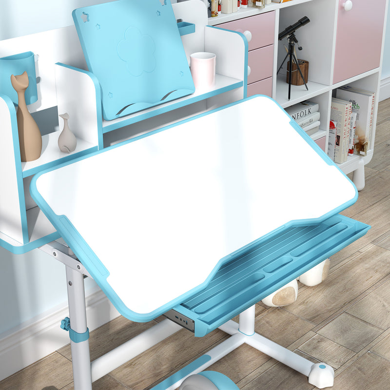 Banco Scuola per Bambini con Piano Inclinabile con Sedia Altezza Regolabile Blu 