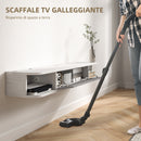 Mobile TV Sospeso 2 Ripiani e 1 Vano Chiuso a Ribalta 120x26x16 cm Bianco e Grigio 