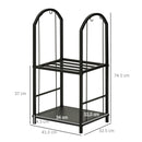 Portalegna per Camino Legnaia a 2 ripiani in Metallo 41,5x32,5x74,5 cm Max 60Kg con attrezzi Nero