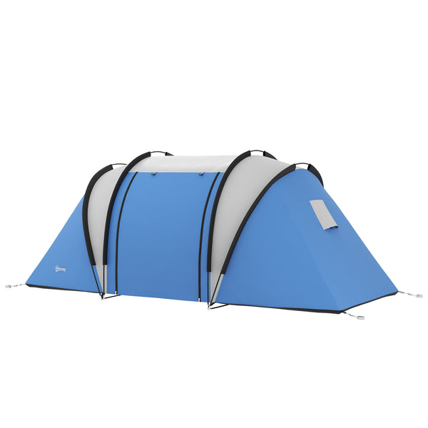 Tenda da Campeggio 2 Posti Impermeabile con 2 Stanze Borsa di Trasporto 220x450x180 cm in Poliestere Blu sconto