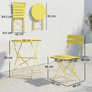 Set Bistrò con Due Sedie e Tavolo da Giardino Ø58x70 cm Pieghevoli in Metallo Giallo      