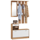 Mobile Guardaroba per Ingresso con Specchio Appendiabiti e Scarpiera Regolabile 90x24x177 cm Bianco e Noce  