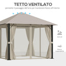 Gazebo da Giardino 2,97x2,97m con Zanzariere in Alluminio e Acciaio Cachi