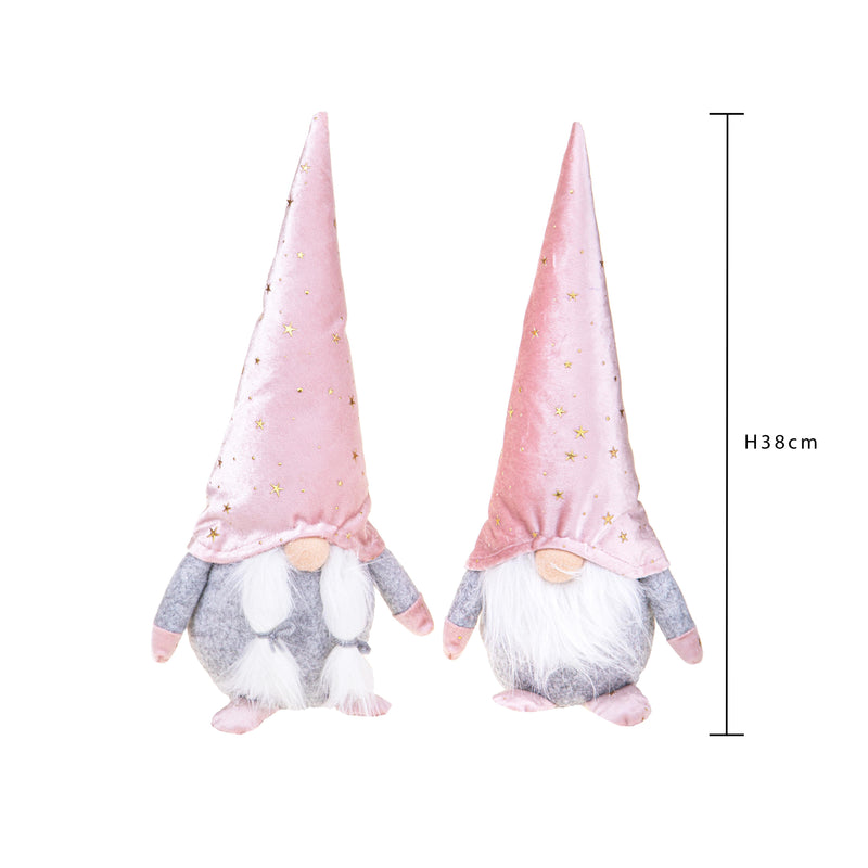Set di 2 Elfi con Stelline H38 cm in Tessuto Rosa