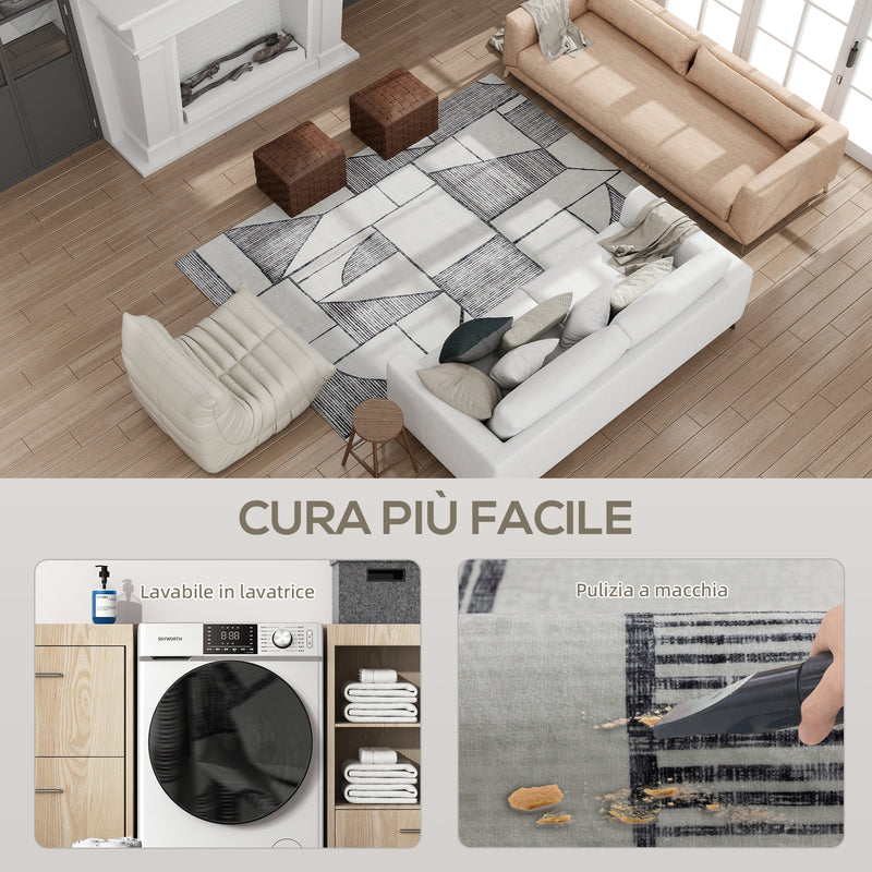 Tappeto Moderno Antiscivolo 230x160x0,7 cm Linee Geometriche in Poliestere Grigio  