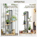 Portapiante a 4 Ripiani in Stile Industriale 45x25x110 cm in Legno di Abete e Metallo Nero   